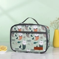 Blue oxford lunch bag with cartoon mermaid cat pattern and reinforced top handle - Mermaid