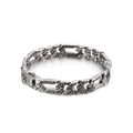 Vintage punk silver titanium steel men's bracelet with gothic engraved chain links - Retro Punk Geometric Block Style (KB120773-BD)