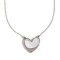 Minimalist silver chain necklace with a heart-shaped mother of pearl shell pendant - Shell Slanted Heart Necklace-Steel Color