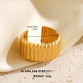 Polished golden stainless steel open ring with vertical relief texture for women - Gold Thick Wide Band Ring 1247