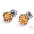 Orange moissanite stud earrings in four-prong silver setting with round cut stone - 3MM (0.1ct) / Gold