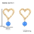 Ohrringe Herzform 18K Vergoldet mit blauem Achat und Größenangaben im Bild - Blau