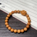 Bamboo style sandalwood bead bracelet with hand-carved lucky cat charm pendant - Sandalwood 8mm with Lucky Cat Pendant