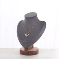 Walnut mannequin jewelry stand with gold antler necklace and purple gemstone pendant - Small / Gray