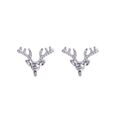 Close-up of silver elk head stud earrings for Christmas, minimalist metal holiday jewelry - A138-3 Silver Deer Head