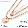 Collier à perles en acier inoxydable plaqué or rose 18 carats avec pendentif cœur - Collier Or Rose (KN234410-Z)