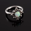 Silver stainless steel seamless piercing hoop with white opal stone and metal beads - NO 3-Silver White Opal / 1.2*8mm