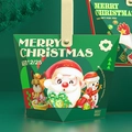 Scatola regalo di Natale verde con illustrazioni di Babbo Natale e manico in pelle - Babbo Natale Alce E Pupazzo Di Neve / Spedizione Piatta