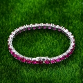 Classic silver tennis bracelet with 5mm round pink-purple high carbon gemstones - 925 Silver / 5mm Pink Rhinestone-16cm
