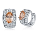 Silver teardrop hoop earrings featuring a central orange oval crystal and zircon pavé - Champagne