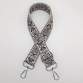 Ethnic bohemian style wide embroidered bag strap with silver metal swivel hooks - Beige Grey Brown Silver Hook