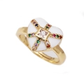 Adjustable heart-shaped enamel ring with colorful zircon inlay on gold band - Adjustable Open / White