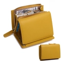 Bright yellow leather trifold wallet with RFID blocking and zip coin pocket display - Gold