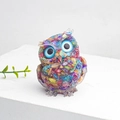 Multicolor crystal owl resin ornament with blue eyes for desk decor and gifts - Abalone Shell
