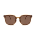 Foldable brown translucent square sunglasses with polarized lenses and metal rivet accents - 2nd Gen - Champagne Double Dots