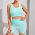 Completo yoga verde menta senza cuciture con trama a nido d'ape e vita alta sportiva - XS / Azzurro