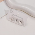 Three-piece stainless steel stud earring set featuring cute long-tail cats and cubic zirconia - Steel
