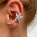 Detailed view of silver starfish ear cuff clip-on earring for women on ear cartilage - Starfish Spiral Style / Gold (1PC)