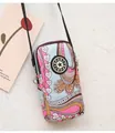 Women's crossbody phone bag in pink and blue floral nylon with SPORT logo - Phoenix Tail