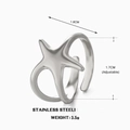 Adjustable silver starfish ring in minimalist stainless steel with 1.8cm sea star motif - Starfish Shape / Silver