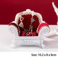 Miniature red velvet sofa jewelry display stand with white resin embossed frame decor - White Red Velvet Sofa (Style A-04)