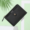 Minimalist black lychee pattern leather wallet with gold zipper and snap closure design - Black