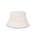 Detailed view of the soft white teddy fleece texture on this winter bucket hat for women - White / M (56-58cm)