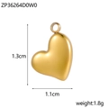 Polished gold heart charm pendant in stainless steel with dimension and weight details - Gold Solid Heart