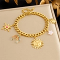 18K gold plated stainless steel bracelet with bohemian sun, moon and star charms - Sun Moon Star Charm Bracelet (B1761)
