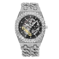 Orologio Hip Hop argento con quadrante scheletrato nero e cristalli lucidi - Argento