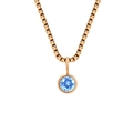 Rose gold box chain necklace with minimalist light blue round gemstone pendant charm - March Light Blue - Rose Gold