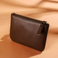 Dark brown lychee pattern PU leather coin purse with zipper closure for men and women - Coffee