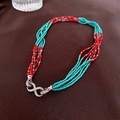 Multilayer beaded necklace in turquoise and red with silver infinity clasp and pavé stones - Blue Red Infinity Buckle Multi-layer Necklace
