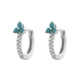 S925 silver hoop earrings with blue turquoise stones and shimmering clear crystals - Clover Cluster Style (Model B) / White Gold