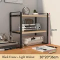 Two-tier kitchen shelf with black metal frame and light walnut wood boards, 30x20x36cm - 30cm 2-Tier Black Frame + Light Walnut