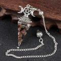 Triple Moon crystal pendulum with colorful crushed stones and silver star pendant - Tourmaline