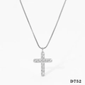 Silver-toned stainless steel cross necklace with bright zircons and a box chain - Silver Large Cross Style (PD752)
