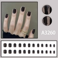 Elegant black french square press-on nails with silver glitter edges for daily wear - A3260 French Black (Glue Style)