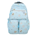 Light blue student backpack with cute cartoon bear prints and multiple storage pockets - Single Bag / Blue