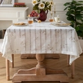 Linen rectangular tablecloth with beige and brown floral stripes in European style - Coffee Daisy Hat
