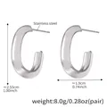 Polished silver stainless steel C-shaped oval hoop earrings for a minimalist look - Silver Earrings / Steel