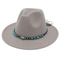 Gray felt cowboy hat with bohemian turquoise beaded band on a clean white background - M (56-58cm) / Light Gray