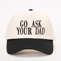 Two-tone baseball cap with GO ASK YOUR DAD embroidery in black and white finish - One Size / Cream/Black