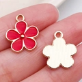 Five-petal flower pendant in red enamel with gold finish for DIY jewelry - Red Flower (11877)