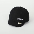 Close-up of black cotton twill baseball cap featuring white 'NICE' embroidery and smile icon - 48-52cm (Adjustable) / Smile Letter Black