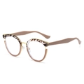 Fashionable TR90 tortoiseshell and gold metal round frame blue light blocking glasses - Khaki Leopard