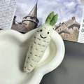 Handmade wool felt white radish keychain accessory with smiling face and green leaves - Radish Single