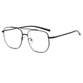 Classic black double-bridge metal frame glasses with clear anti-blue light lenses - Black Frame