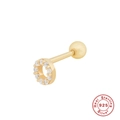 S925 Sterling Silver gold stud earrings with round clear gemstones in O-ring design - #34 Circle CZ / Gold-Single