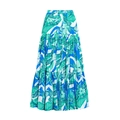 High-waist floral print swimsuit featuring blue tropical leaves and tiered ruffle layers - One Size / Skirts
